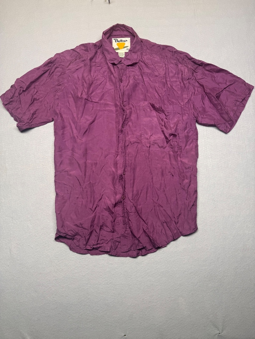 Vintage 90s Protest Purple Silk Button Up Shirt Men's M